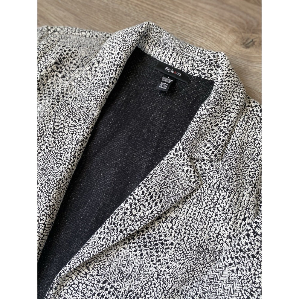 NEW Style & Co. Sweater Womens Large Black White Cardigan Open Front Pockets